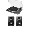 Audio Technica AT-LP70XBT Fully Automatic Bluetooth Wireless Turntable with AT-SP3X Powered Bookshelf Speakers HiFi Package Black