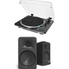 Audio Technica AT-LP70XBT Fully Automatic Bluetooth Wireless Turntable with Kanto ORA4 140W Powered Reference Speakers HiFi Package Black