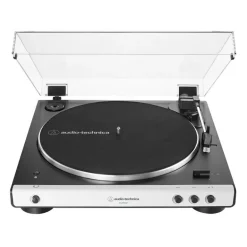 Audio Technica ATLP60XBT Fully Automatic Bluetooth Wireless Turntable White with AT-SP3X Powered Bookshelf Speakers HiFi Package