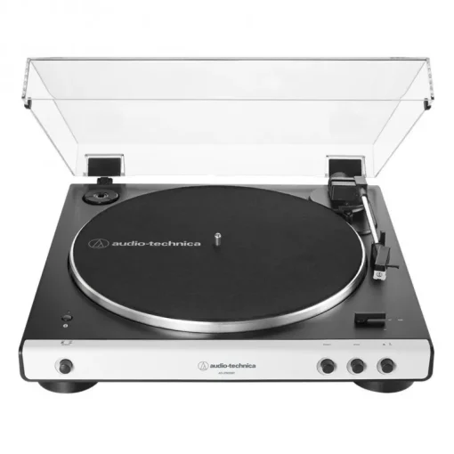 Audio Technica ATLP60XBT Fully Automatic Bluetooth Wireless Turntable White with AT-SP3X Powered Bookshelf Speakers HiFi Package