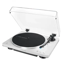 Audio Technica AT-LP70XBT Fully Automatic Bluetooth Wireless Turntable with Kanto ORA4 140W Powered Reference Speakers HiFi Package White