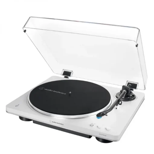 Audio Technica AT-LP70XBT Fully Automatic Bluetooth Wireless Turntable with Kanto ORA4 140W Powered Reference Speakers HiFi Package White