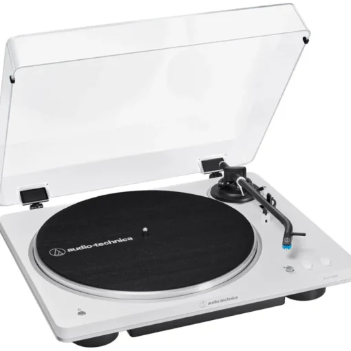 Audio Technica AT-LP70XBT Fully Automatic Bluetooth Wireless Turntable with Kanto ORA4 140W Powered Reference Speakers HiFi Package White
