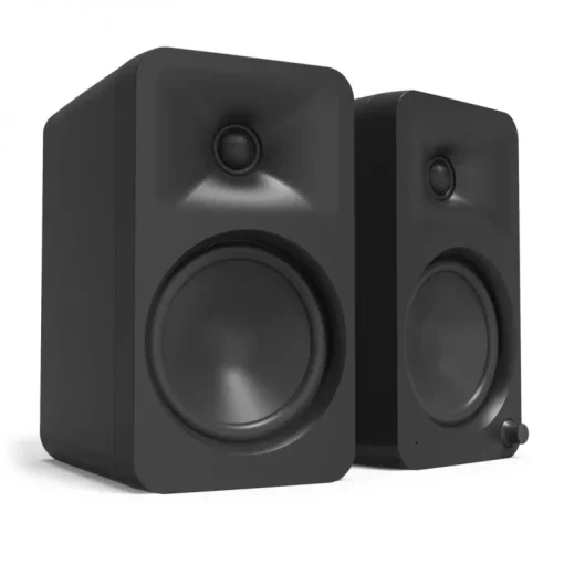 Audio Technica AT-LP70XBT Fully Automatic Bluetooth Wireless Turntable with Kanto ORA4 140W Powered Reference Speakers HiFi Package Black