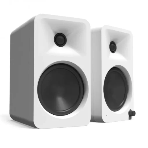 Audio Technica AT-LP70XBT Fully Automatic Bluetooth Wireless Turntable with Kanto ORA4 140W Powered Reference Speakers HiFi Package White
