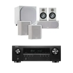 Denon AVRS670H 5.2 Ch 8K AV Receiver with Monitor Audio Bronze 50 AV 5.1 Speaker Package White