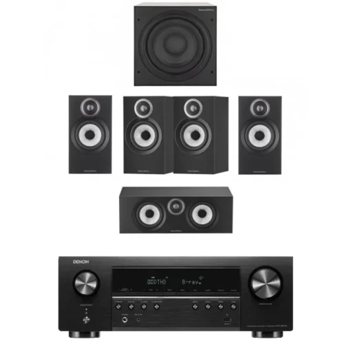 Denon AVRS670H 5.2 Ch 8K AV Receiver with Bowers and Wilkins 607 S3 5.1 Surround Sound Speaker Package Black