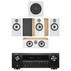 Denon AVRS670H 5.2 Ch 8K AV Receiver with Bowers and Wilkins 606 S3 5.1 Surround Sound Speaker Package Oak