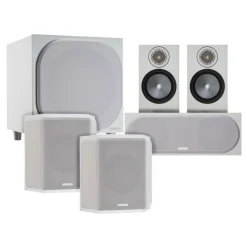 Denon AVRS670H 5.2 Ch 8K AV Receiver with Monitor Audio Bronze 50 AV 5.1 Speaker Package White