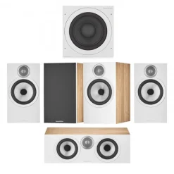 Denon AVRS670H 5.2 Ch 8K AV Receiver with Bowers and Wilkins 606 S3 5.1 Surround Sound Speaker Package Oak