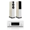 Denon RCD-N12DAB DAB+ All-In-One System White & Wharfedale Diamond 12.3 Floorstanding Speaker (Pair) Light Oak