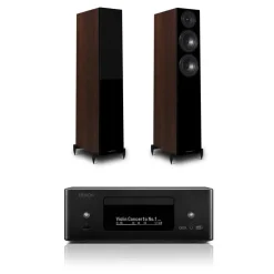Denon RCD-N12DAB DAB+ All-In-One System Black & Wharfedale Diamond 12.3 Floorstanding Speaker (Pair) Walnut Pearl