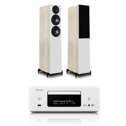 Denon RCD-N12DAB DAB+ All-In-One System White & Wharfedale Diamond 12.3 Floorstanding Speaker (Pair) Light Oak