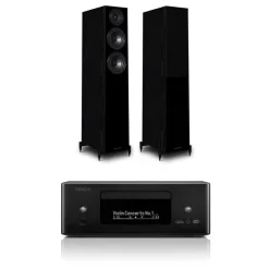 Denon RCD-N12DAB DAB+ All-In-One System Black & Wharfedale Diamond 12.3 Floorstanding Speaker (Pair) Oak Black