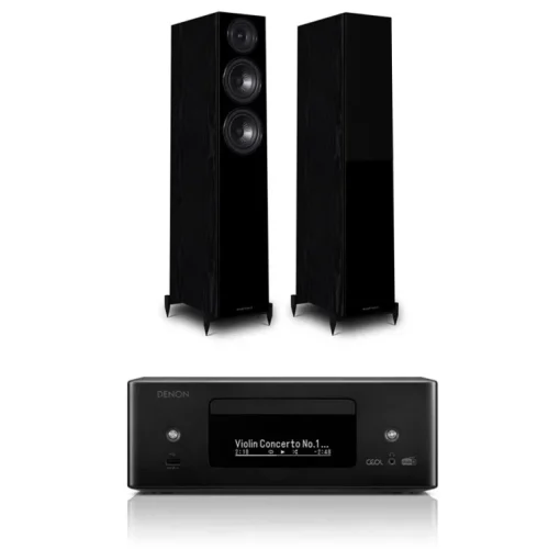 Denon RCD-N12DAB DAB+ All-In-One System Black & Wharfedale Diamond 12.3 Floorstanding Speaker (Pair) Oak Black