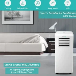 EcoAir Crystal MK2 7000 BTU Portable Air Conditioner with Smart App