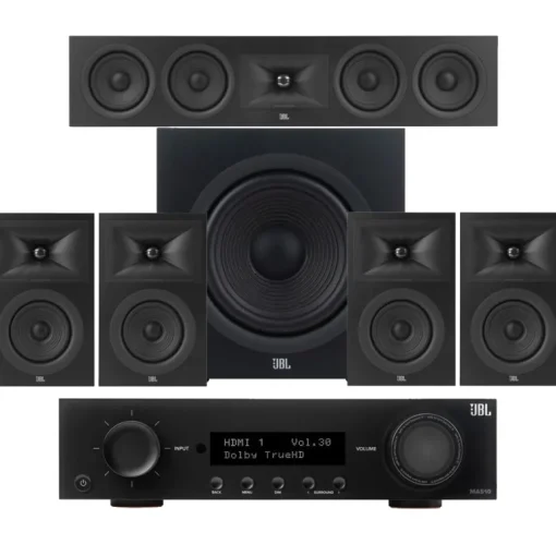JBL MA510 5.2ch 8K AV Receiver with JBL Stage 250B 5.1 Speaker Package Black