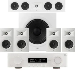 JBL MA510 5.2ch 8K AV Receiver with JBL Stage 250B 5.1 Speaker Package White