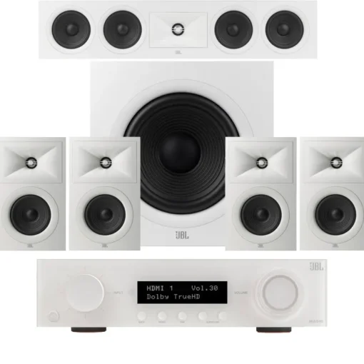 JBL MA510 5.2ch 8K AV Receiver with JBL Stage 250B 5.1 Speaker Package White