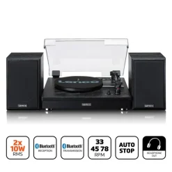Lenco LS-101 Belt Drive Wooden Bluetooth Turntable and HiFi Speakers Black
