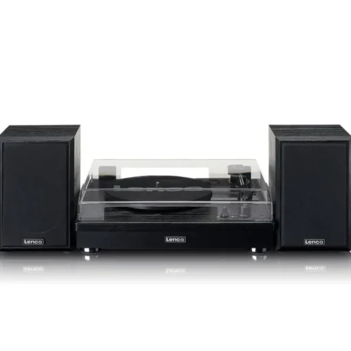 Lenco LS-101 Belt Drive Wooden Bluetooth Turntable and HiFi Speakers Black