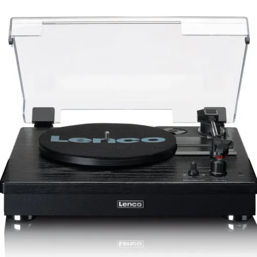Lenco LS-101 Belt Drive Wooden Bluetooth Turntable and HiFi Speakers Black