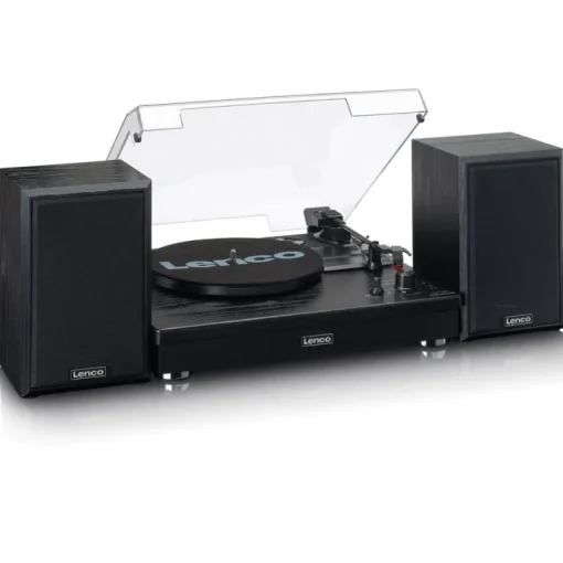 Lenco LS-101 Belt Drive Wooden Bluetooth Turntable and HiFi Speakers Black