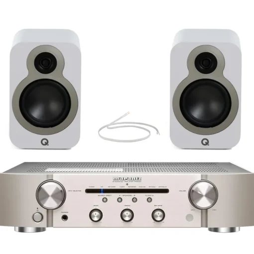 Marantz PM6007 Integrated Amplifier Silver With Q Acoustics Q3020c Bookshelf Speakers White Pair HiFi Package