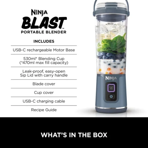 Ninja Blast Cordless Portable Blender Denim Blue BC151UKNV