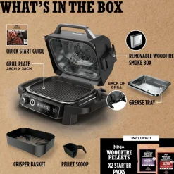 Ninja Woodfire Electric BBQ Grill and Smoker with Stand and Cover OG701UKGRILLKIT - CLEARANCE