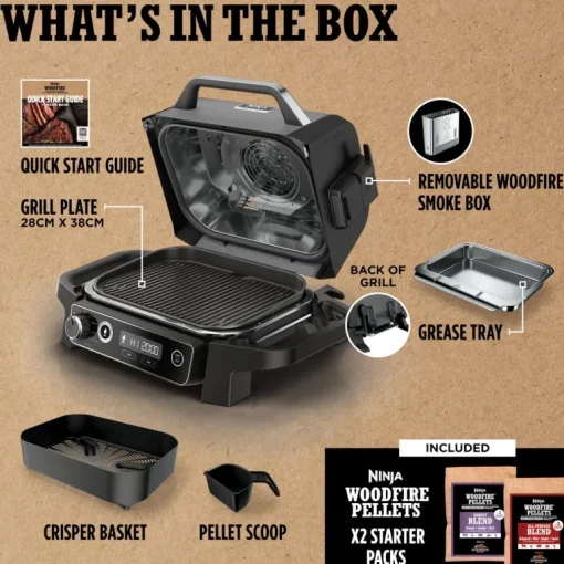Ninja Woodfire Electric BBQ Grill and Smoker with Stand and Cover OG701UKGRILLKIT - CLEARANCE