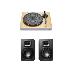 Roberts Stylus Luxe Turntable with Audio Technica AT-SP3X Powered Bookshelf Speakers HiFi Package