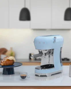 Smeg ECF02PBUK 50s Retro Style Espresso Coffee Machine with Steam Wand Pastel Blue