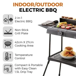 Tower T14049BMR Standing Electric BBQ Grill Black