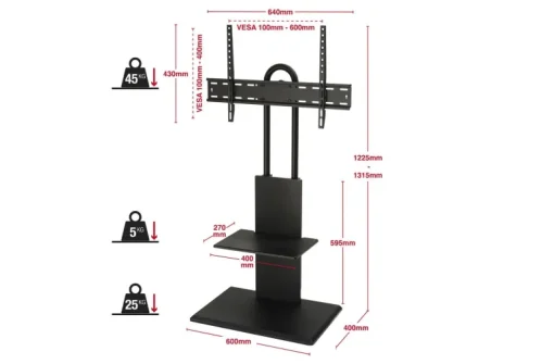 TTAP FS2 Floor Pedestal TV Stand for 32 to 65 Inches TVs Black