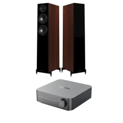 Wiim Amp Space Grey with Wharfedale Diamond 12.3 Floorstanding Speakers Pair Package Walnut