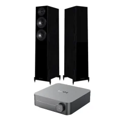 Wiim Amp Space Grey with Wharfedale Diamond 12.3 Floorstanding Speakers Pair Package Black