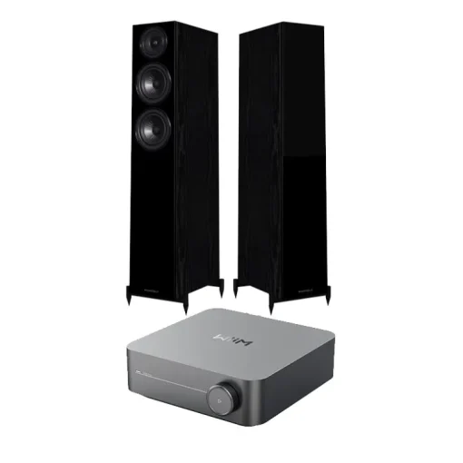 Wiim Amp Space Grey with Wharfedale Diamond 12.3 Floorstanding Speakers Pair Package Black